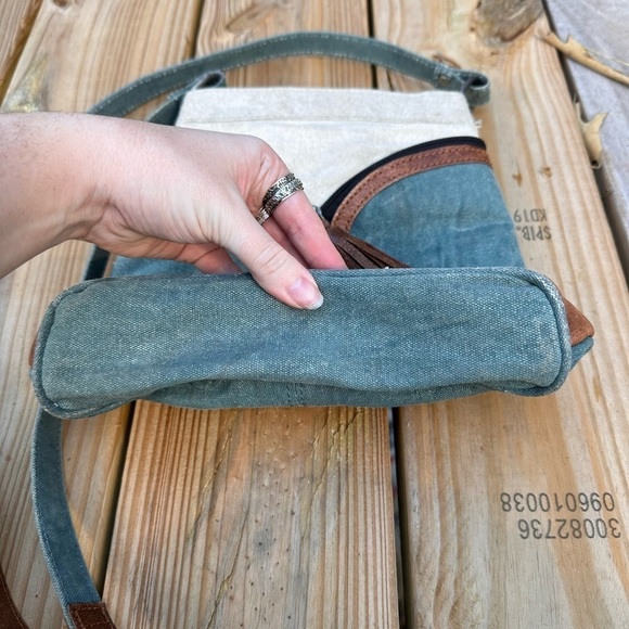 Mona B Cross City Ocean Canvas Tassel Detail Leather Crossbody Bag - Picture 5 of 11